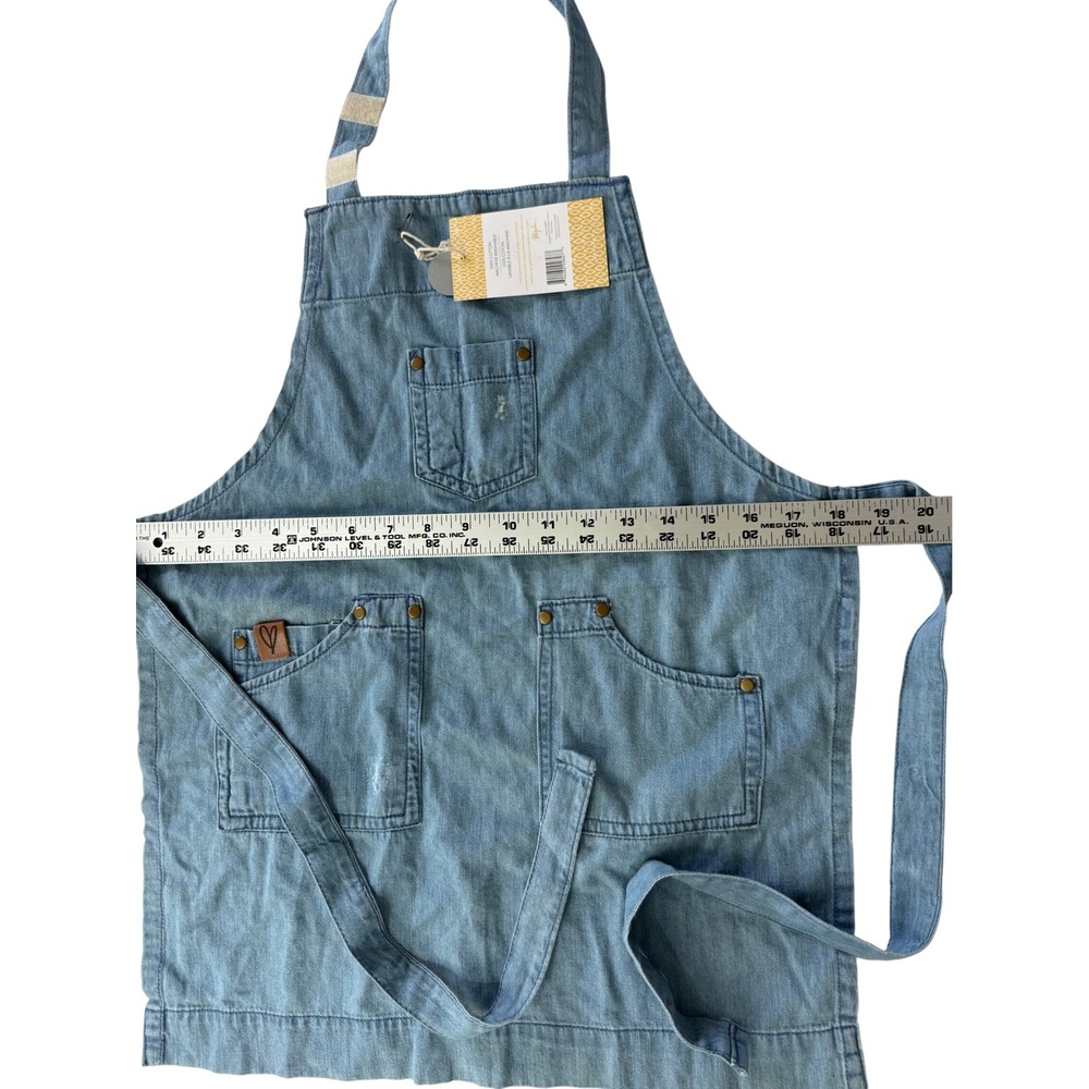 Ayesha Curry Kids Denim Apron Light Wash Blue Cotton Unisex Bib Pockets NEW - Picture 3 of 8